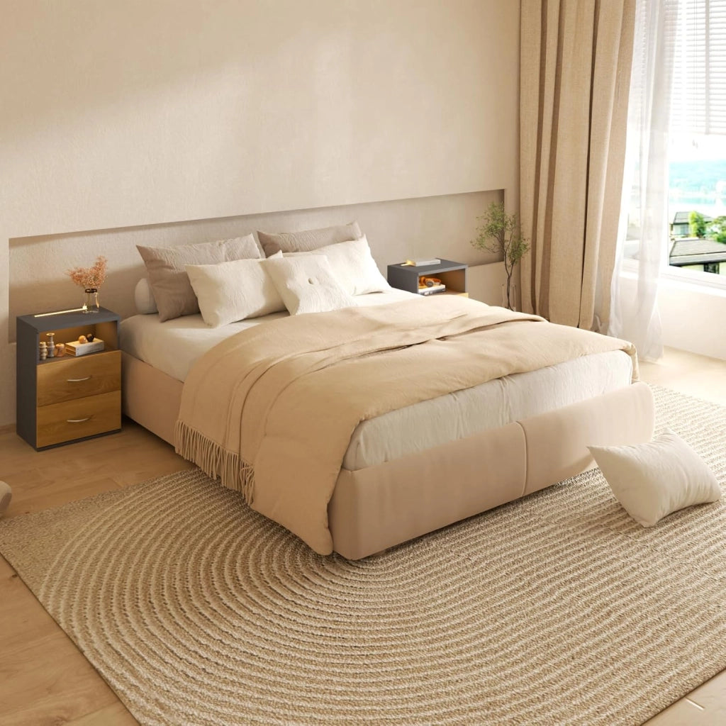 ® Comodino Illuminazione LED Touch 40x28x55cm in Legno 2 Cassetti Camera da Letto Soggiorno Tavolino Comodini