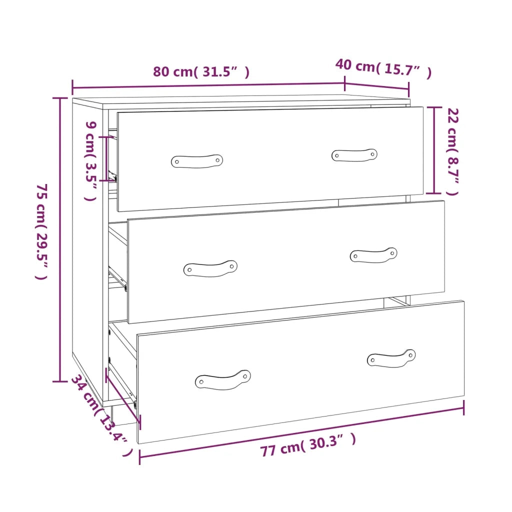 Credenza Grigia 80x40x75 cm in Legno Massello di Pino 820109