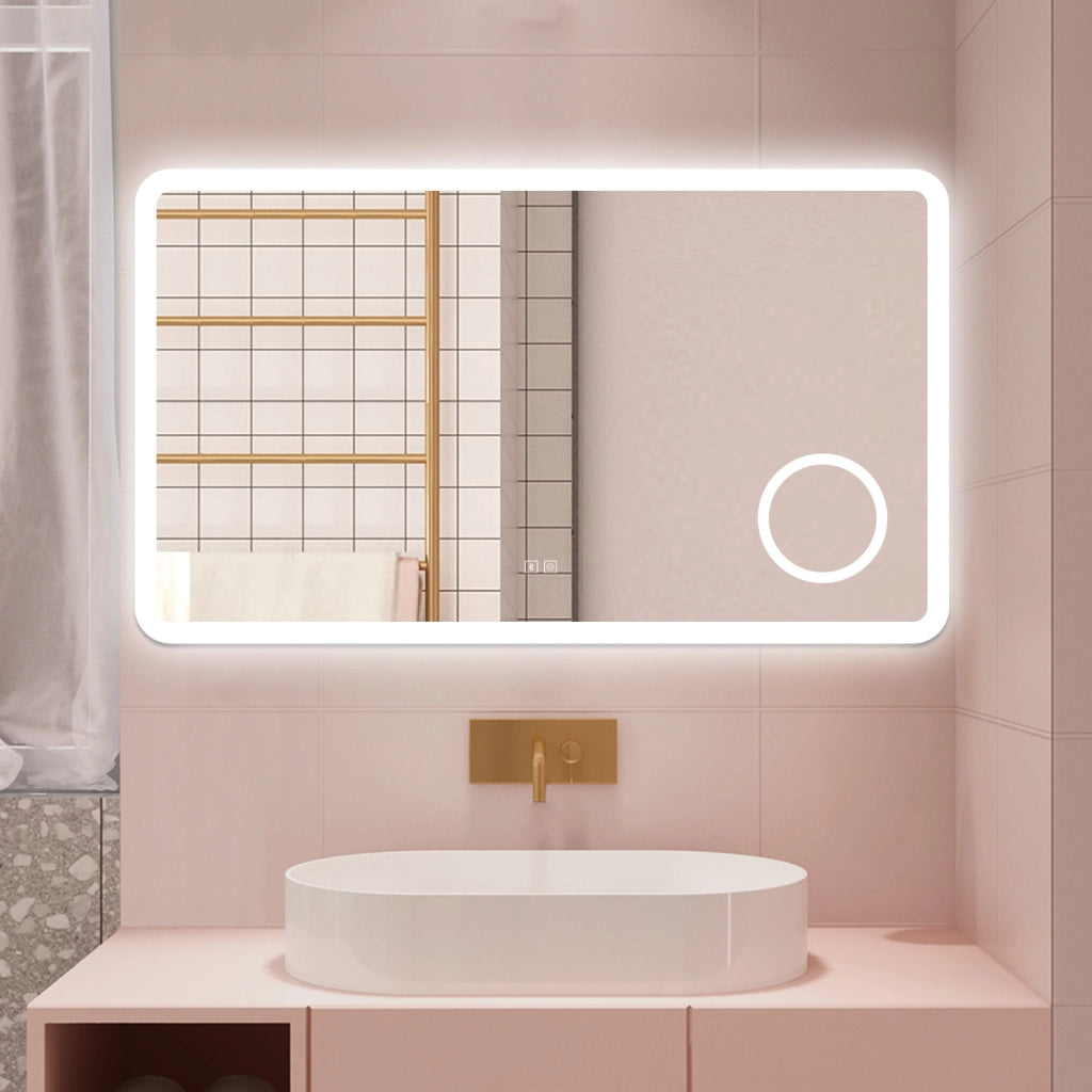 AICA Specchio da bagno  100 x 60 cm, dimmerabile, Blue tooth, Funzione Memoria, antiappannamento, 3 colori, Magnificatore