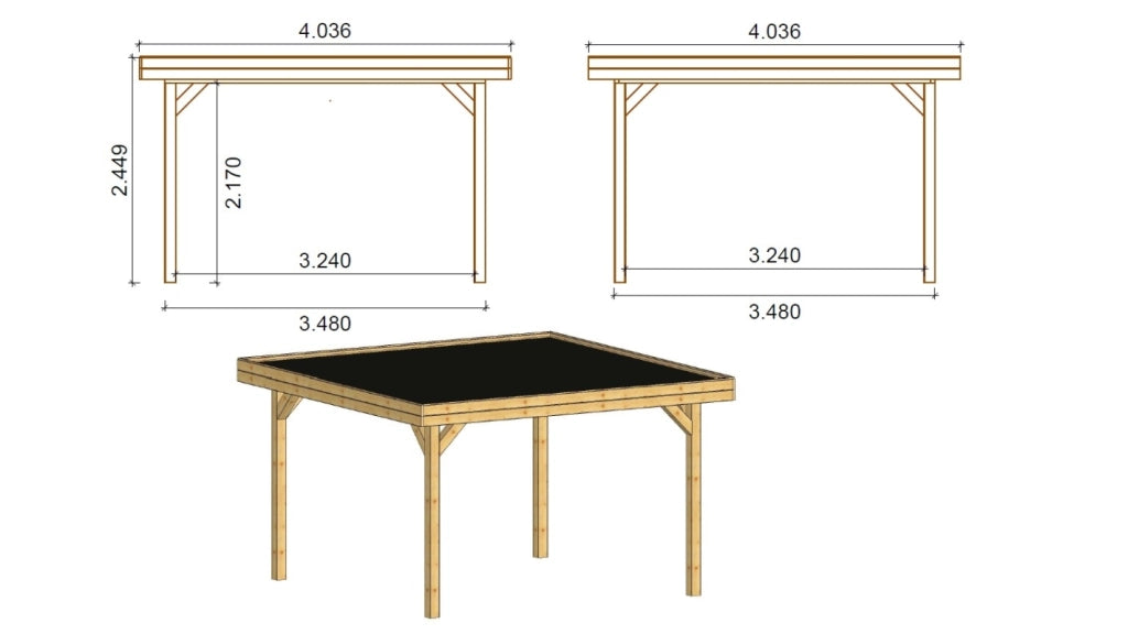 Gazebo da giardino in legno pergola 4.04x4.04 m con pannell - Impregnata - ALT135 - ALTANKA