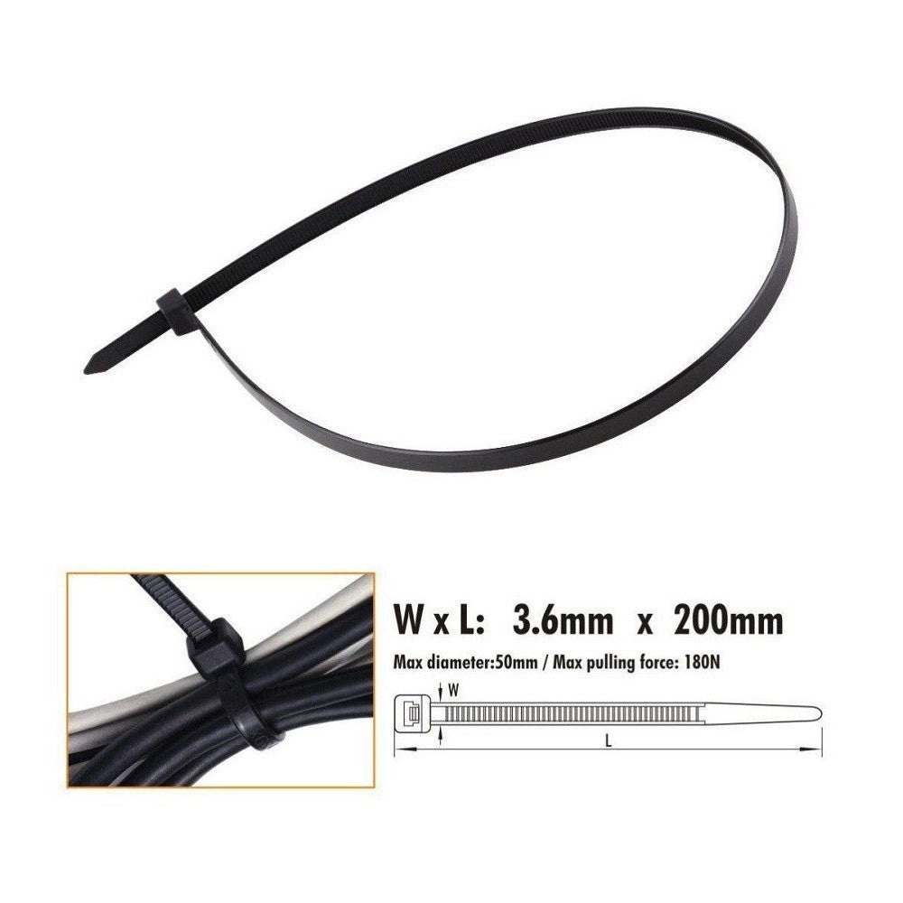 Trade Shop - Set 40 Pz Fascette Cavi Cavo Nero Stringenti In Plastica Nylon 3.6x200 Mm 92381 -