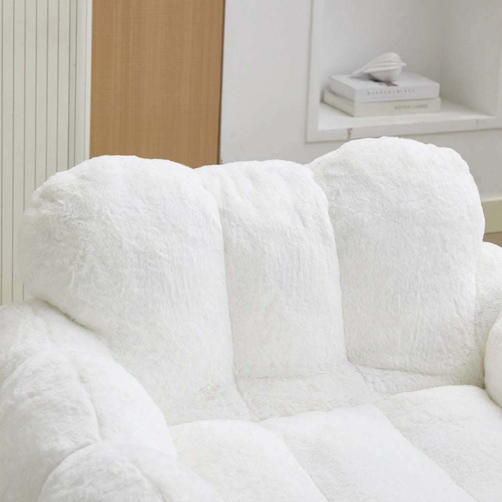 Fauteuil pouf in peluche con imbottitura morbida per relax e facile da spostare in salotto e camera da letto, bianco
