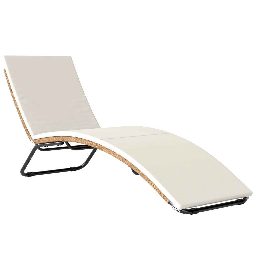 Lettino Sdraio a S da Esterno 175x57x80 cm con Cuscino in Rattan PE e Acciaio Crema
