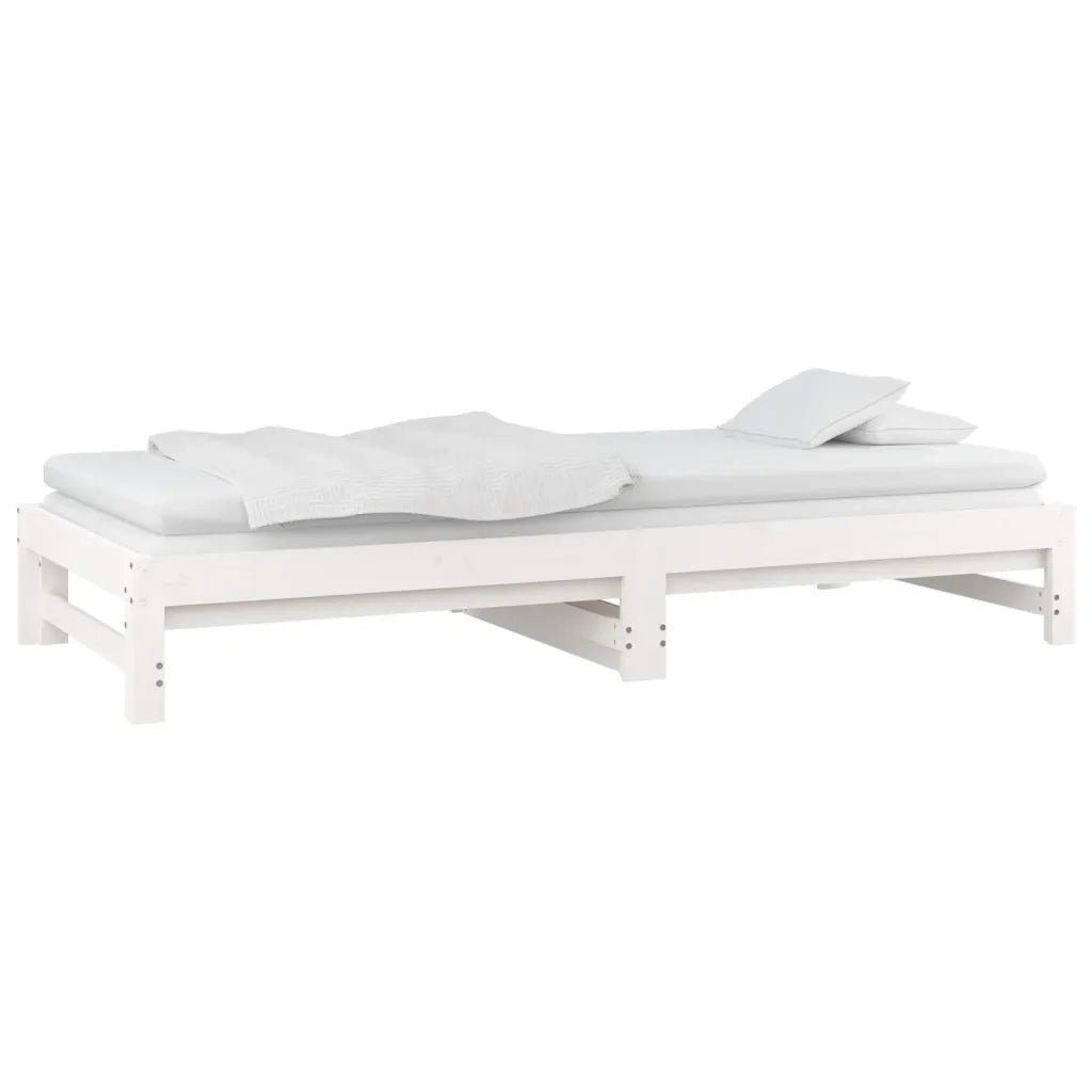 Letto singolo | Letto per adulti | Dormeuse Estraibile Bianca 2x(90x200) cm Legno Massello di Pino