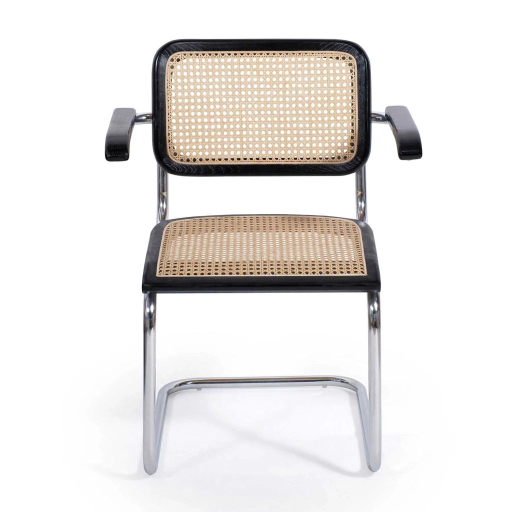 LÚZETE - SILLA WEBSTER CON REPOSABRAZOS NEGRA RATTAN NATURAL