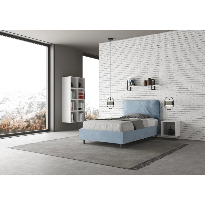 Letto imbottito Piazza e mezzo 130x190 cm Large - Contenitore,Microfibra,Azzurro
