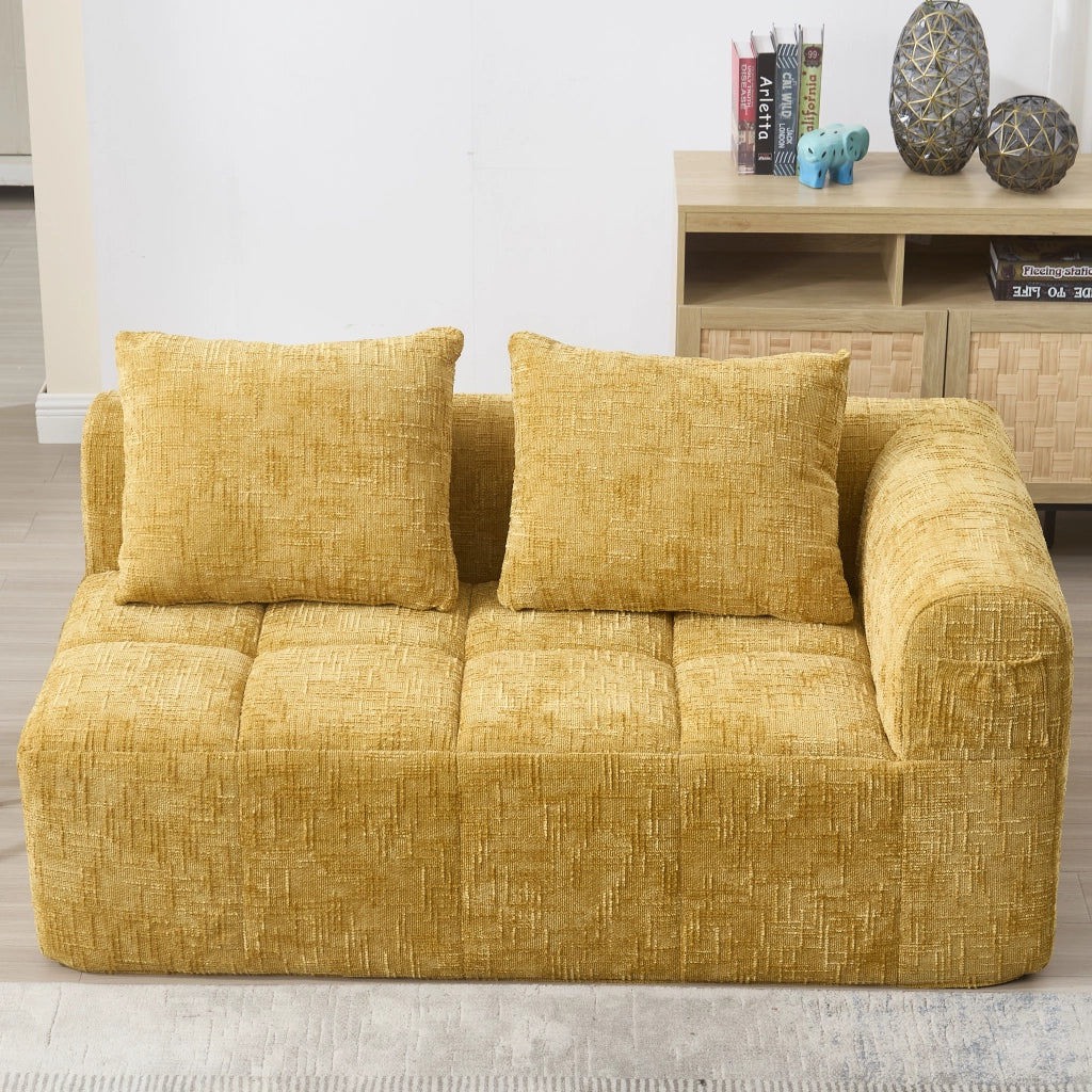 DIVANO Chaise longue 158x90x60 cm in chenille giallo con cuscino e tasche laterali
