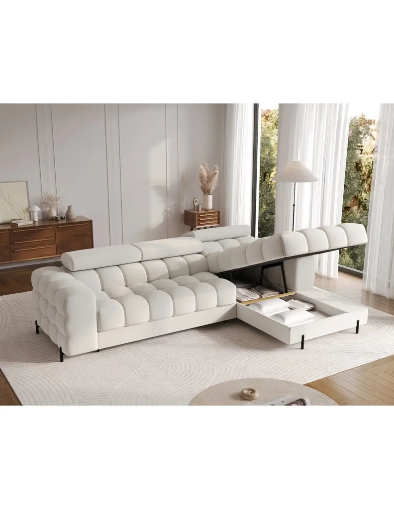 Divano ad angolo destro convertibile Bianco stile contemporaneo 285x99x181cm FILTRO