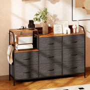 Cassettiera 100.0x39.0x25.0 cm con stazione di ricarica e 8 cassetti in tessuto marrone rustico