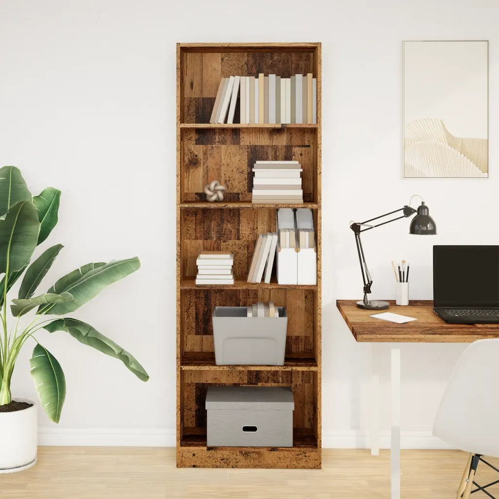 Libreria-Scaffale per Libri-Mobile di Stoccaggio Legno Antico 60x24x176 cm in Legno Multistrato