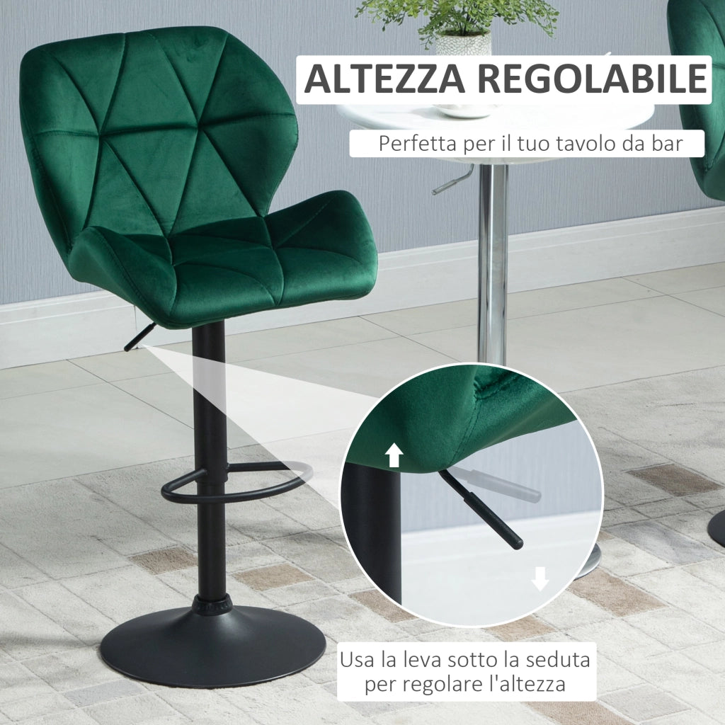 Sgabello da Bar con Schienale ¨C Zephmum ¨C Velluto Verde, Base in Metallo, Altezza Regolabile 46x48x83-104cm