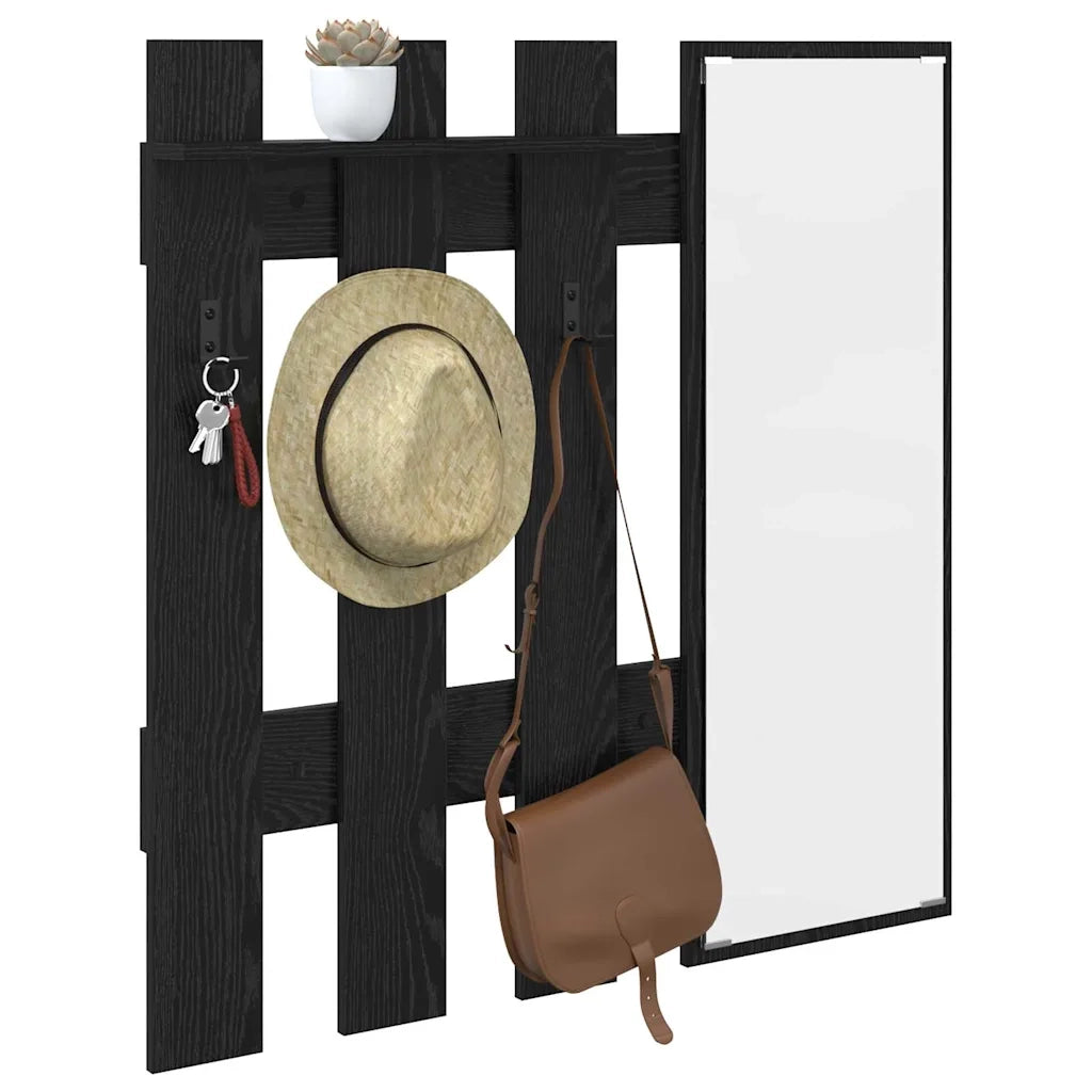 Appendiabiti a muro con specchio Rovere Nero 100 x 10 x 100 cm CFW4590856