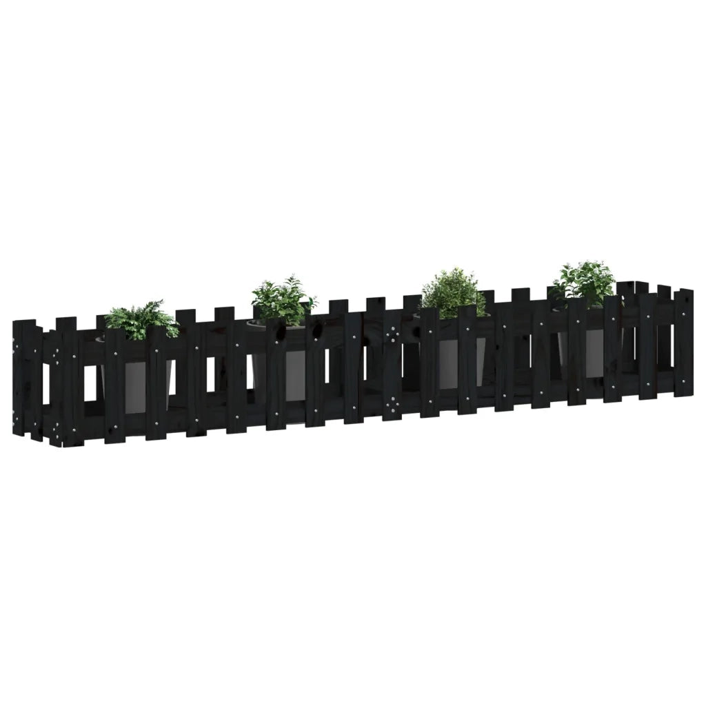 Fioriera | Cassetta per fiori | Vaso Giardino a Recinzione Nera 200x30x30cm Massello Pino