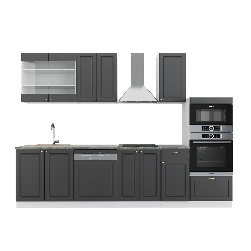 Vicco Cucina componibile Antracite-Oro/Bianco 300 cm con armadio alto, senza piano di lavoro