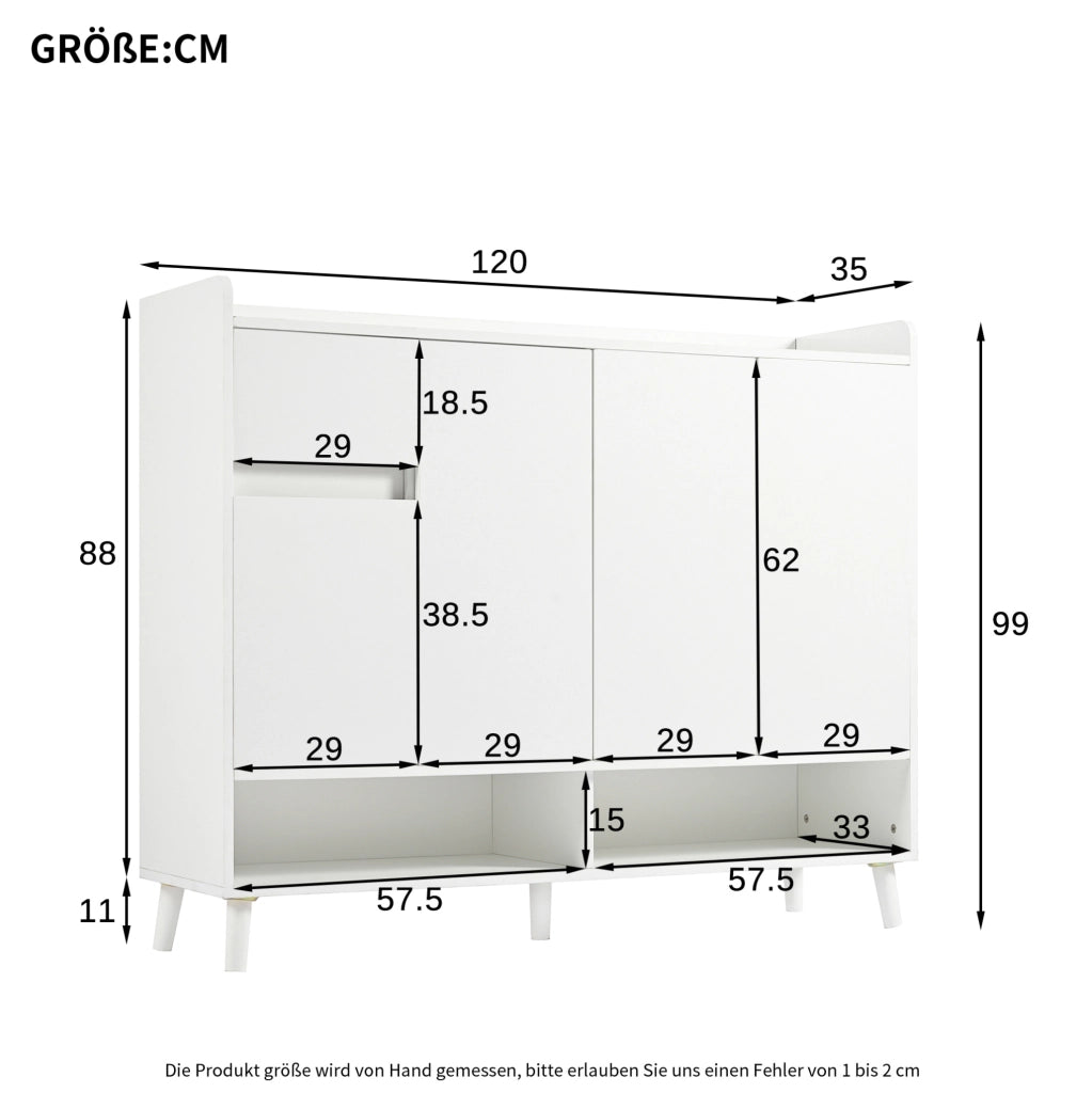 Mobile da ingresso moderno con ripiano regolabile; 1 cassetto e 4 ante; 120x35x99 cm; bianco