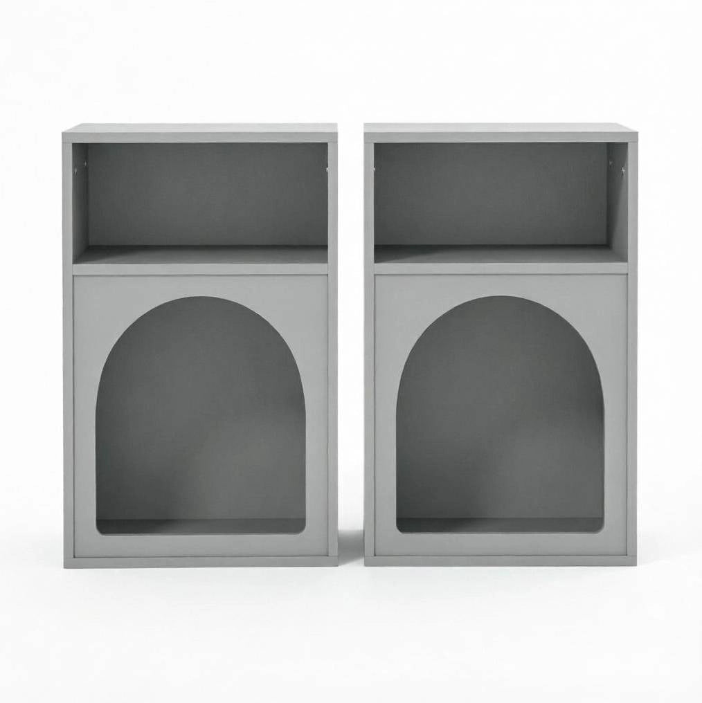 Set di 2 comodini 40x30x60 cm con 2 vani aperti in MDF grigio