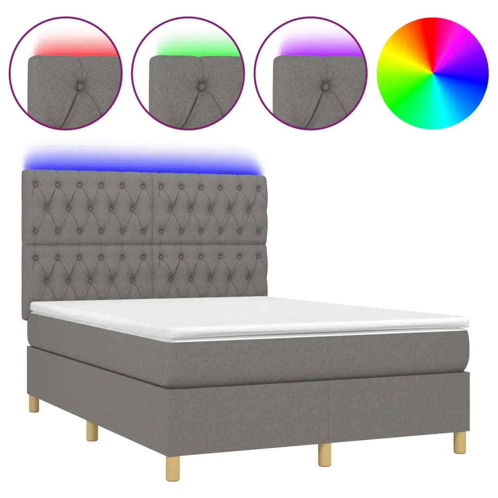 Letto a Molle Materasso e LED Grigio Scuro 140x190cm in Tessuto 3135670