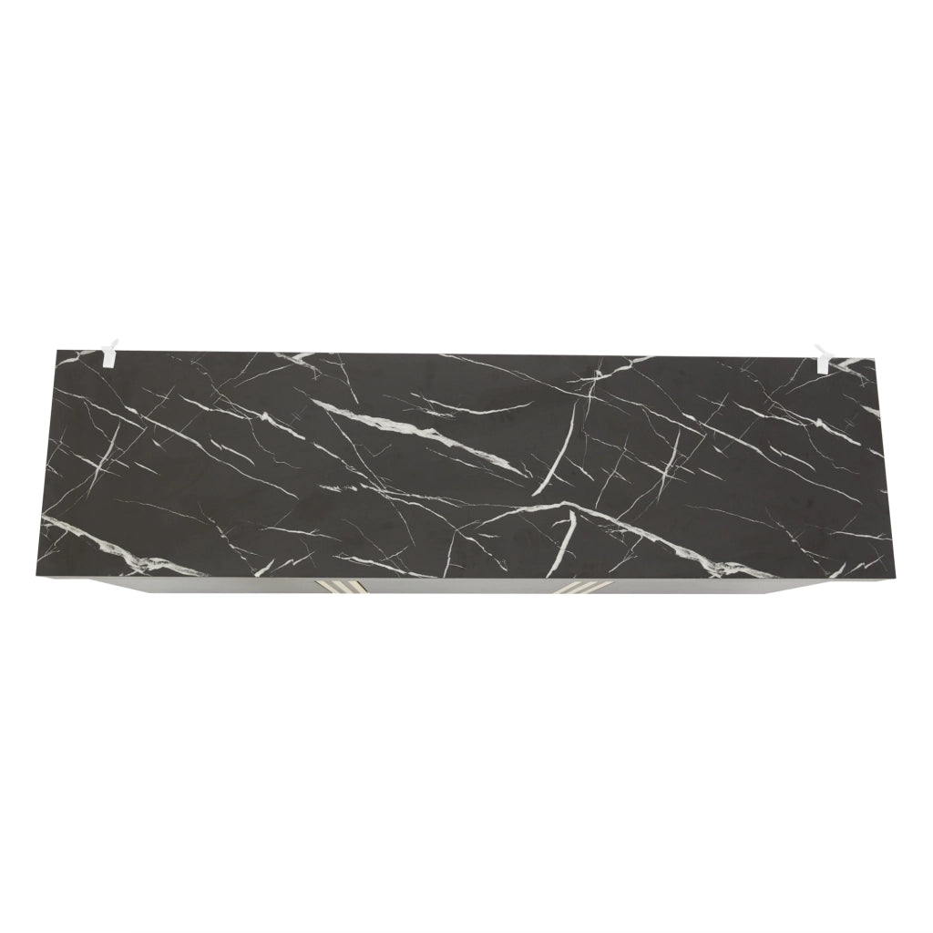 Credenza 140x38x70 cm con 3 ante e ripiani regolabili; effetto marmo in truciolare nero