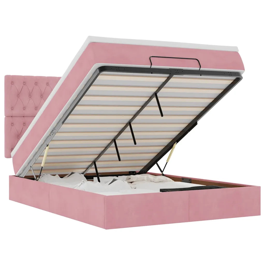 Struttura Letto Pouf con Materassi Rosa 140x200 cm in Velluto 3313552