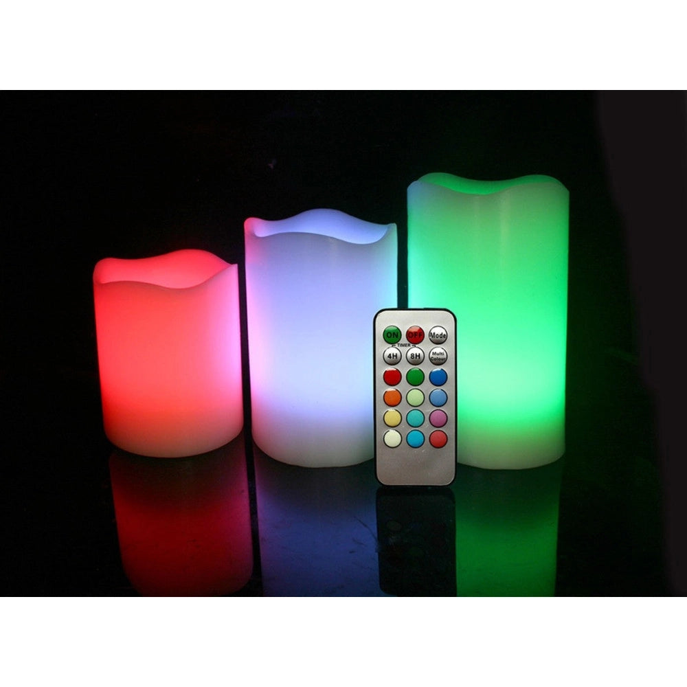 Trade Shop - Set 3 Candele Led Luce Rgb Candela Telecomando Fuoco Finto Cromoterapia Massaggi -