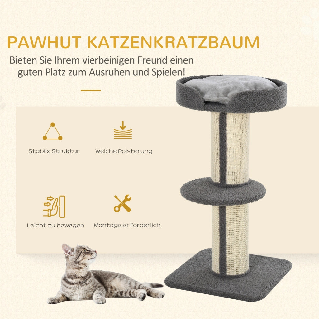 Tiragraffi per gatti, albero tiragraffi stabile con piattaforma, in sisal, portata 30 kg, grigio, per gioco attivo e relax.