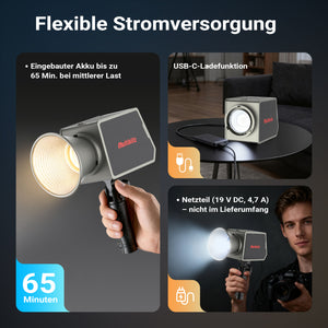 Multiblitz MB-PL Luce led portatile per fotografia 100W, Bicolore con temperatura da 2700K a 6500K, Batteria ricaricabile USB