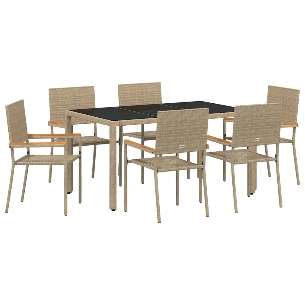 Set da Pranzo per Giardino 7 pcs Beige polyrattan 3365395