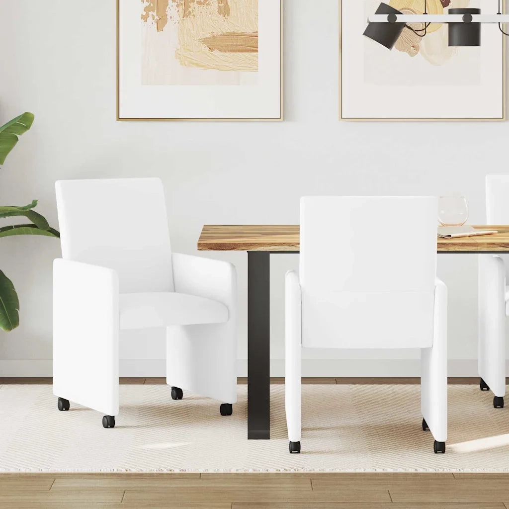 Sedie da Pranzo con Ruote 2 pcs Bianco 57 x 66 x 94 cm