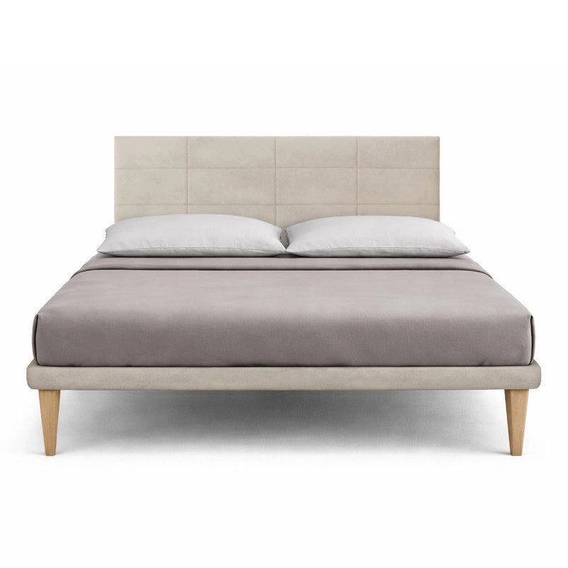 Letto imbottito Letto Matrimoniale alla Francese 140x190 cm Square - Con rete,Microfibra,Sabbia