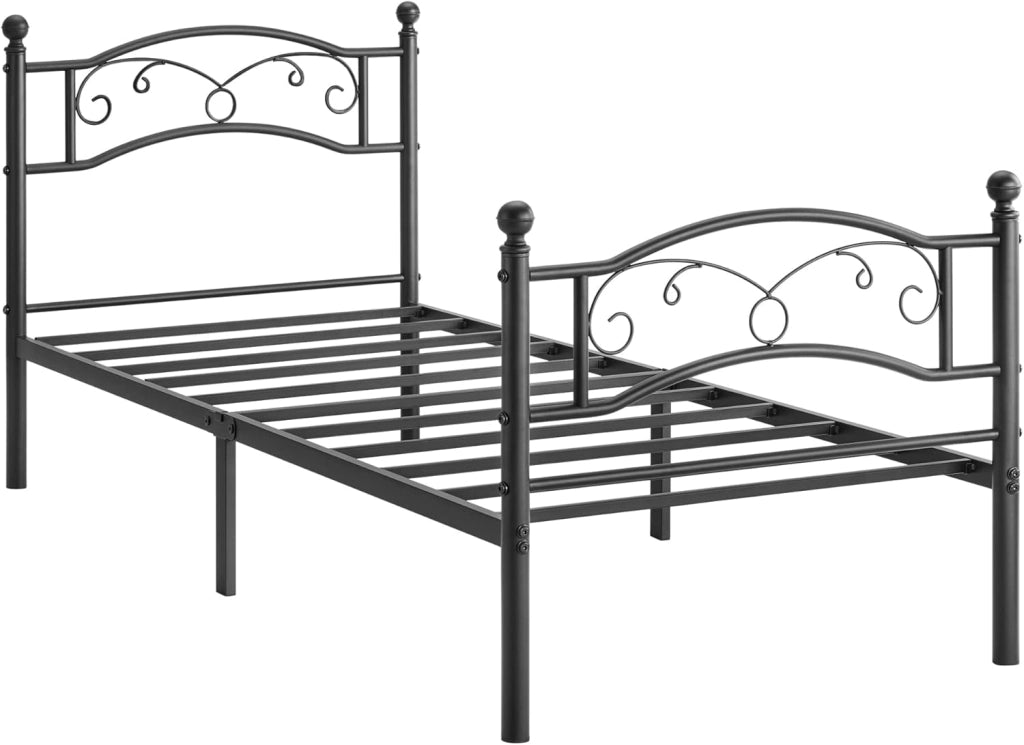 VASAGLE Struttura Letto Singolo in Metallo, Letto a Doghe per Materassi di 90 x 190 cm, per Stanza di Ospiti, Montaggio Facile, Nero RMB071B01