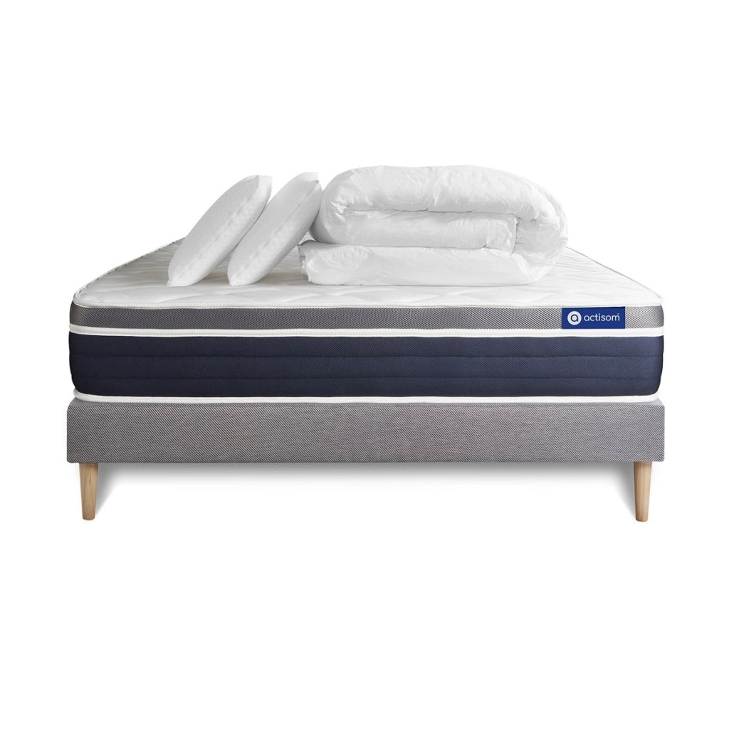 Pacchetto letto completo - Materasso 180x200cm + Box spring con doghe (in kit) + 2 cuscini + Piumino - Actilatex Confort
