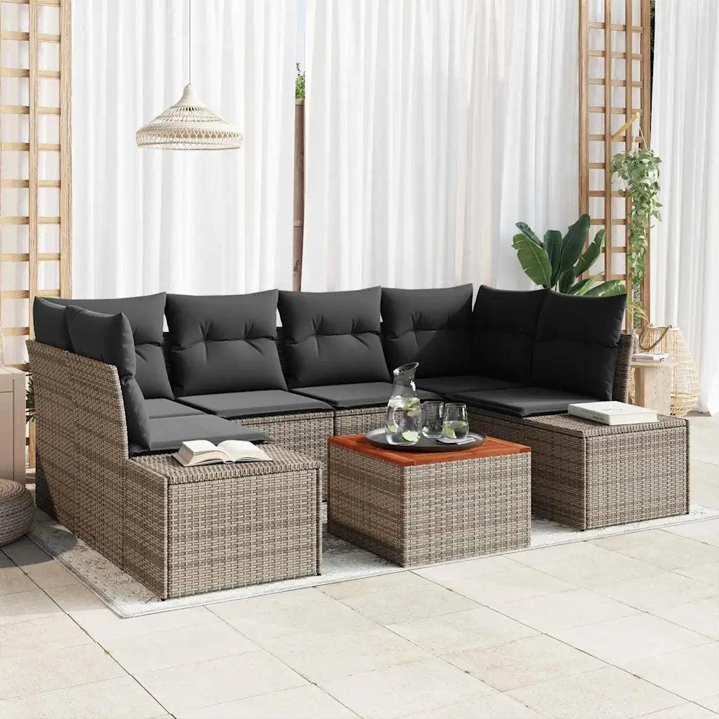 Set Divano da Giardino con cuscino 7 pcs Grigio polyrattan
