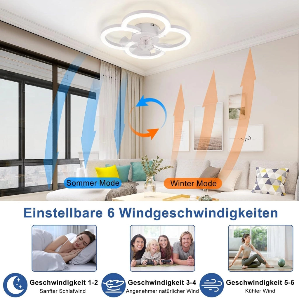 ZMH Ventilatore da soffitto con luce silenzioso a 6 velocità moderno dimmerabile per soggiorno