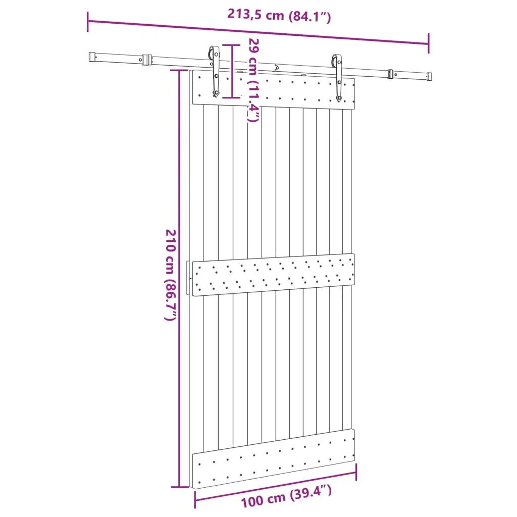 Porta scorrevole NARVIK Naturale e Nero 100 x 210 cm (213,5 cm)