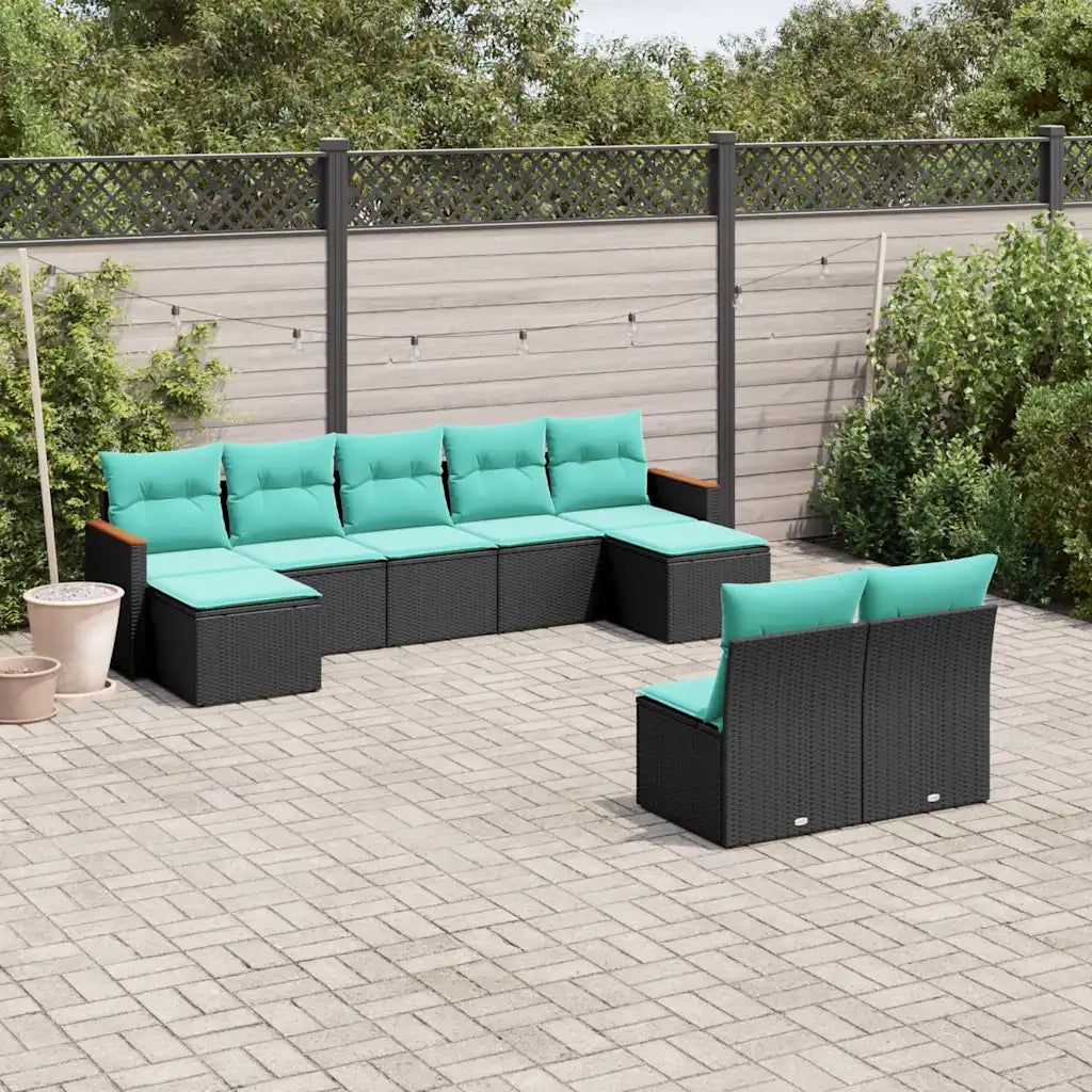 Set Divani da Giardino 9 pz con Cuscini Nero in Polyrattan 3226372