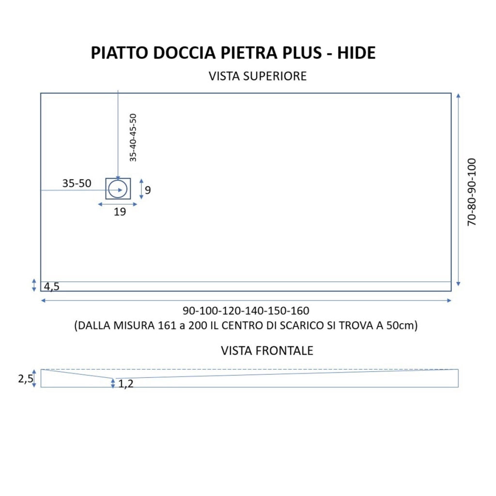 Piatto doccia in marmo resina tortora pietra cemento plus, misura 90x90
