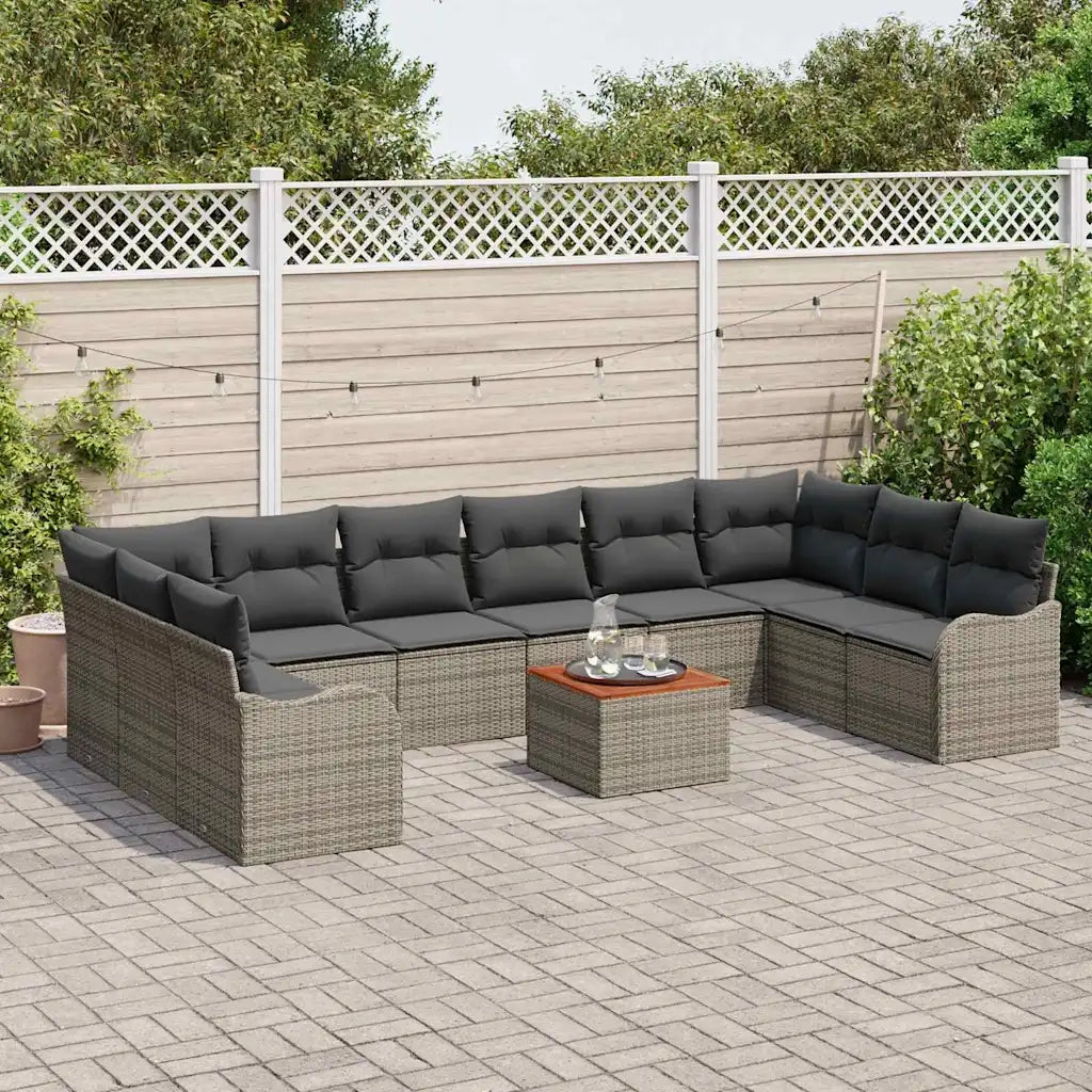 Set Divano da Giardino con cuscino 11 pcs Grigio polyrattan