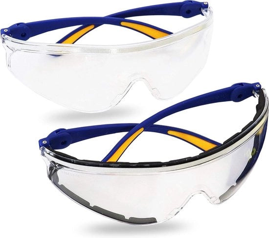 Set di Occhiali di Sicurezza - Occhiali di Sicurezza Comodi - Resistente alle Macchie - Staffa Regolabile - Translucido - Certificato CE - Protezione UV 400 - Sacchetto di Protezione - Cappuccio di Sicurezza