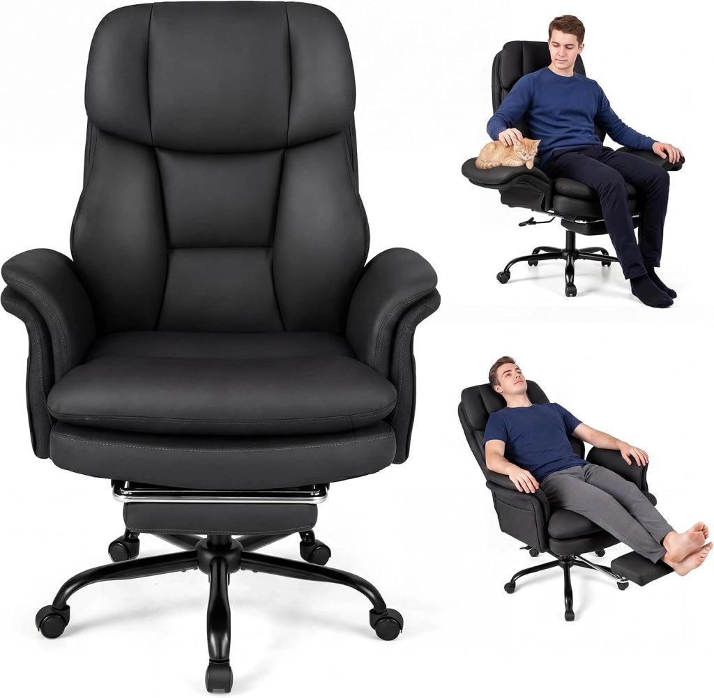 Sedia da Ufficio Ergonomica, Portata 150 kg (Nero) | Sedia Scrivania con Rotelle Girevole, Braccioli Regolabili su 5 Livelli e Poggiapiedi Retrattile, per Casa e Ufficio