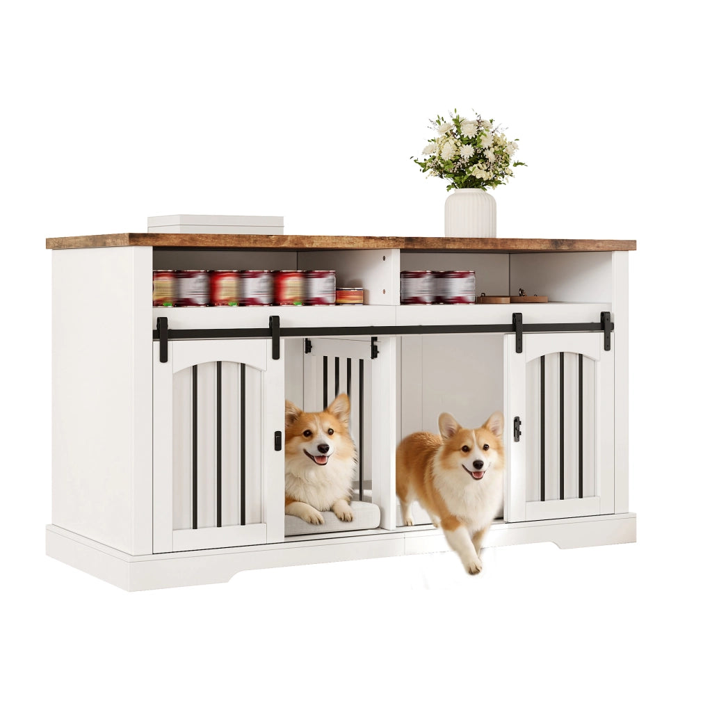 GABBIA per cani 153 x 60 x 85 cm Bianca con piano vintage