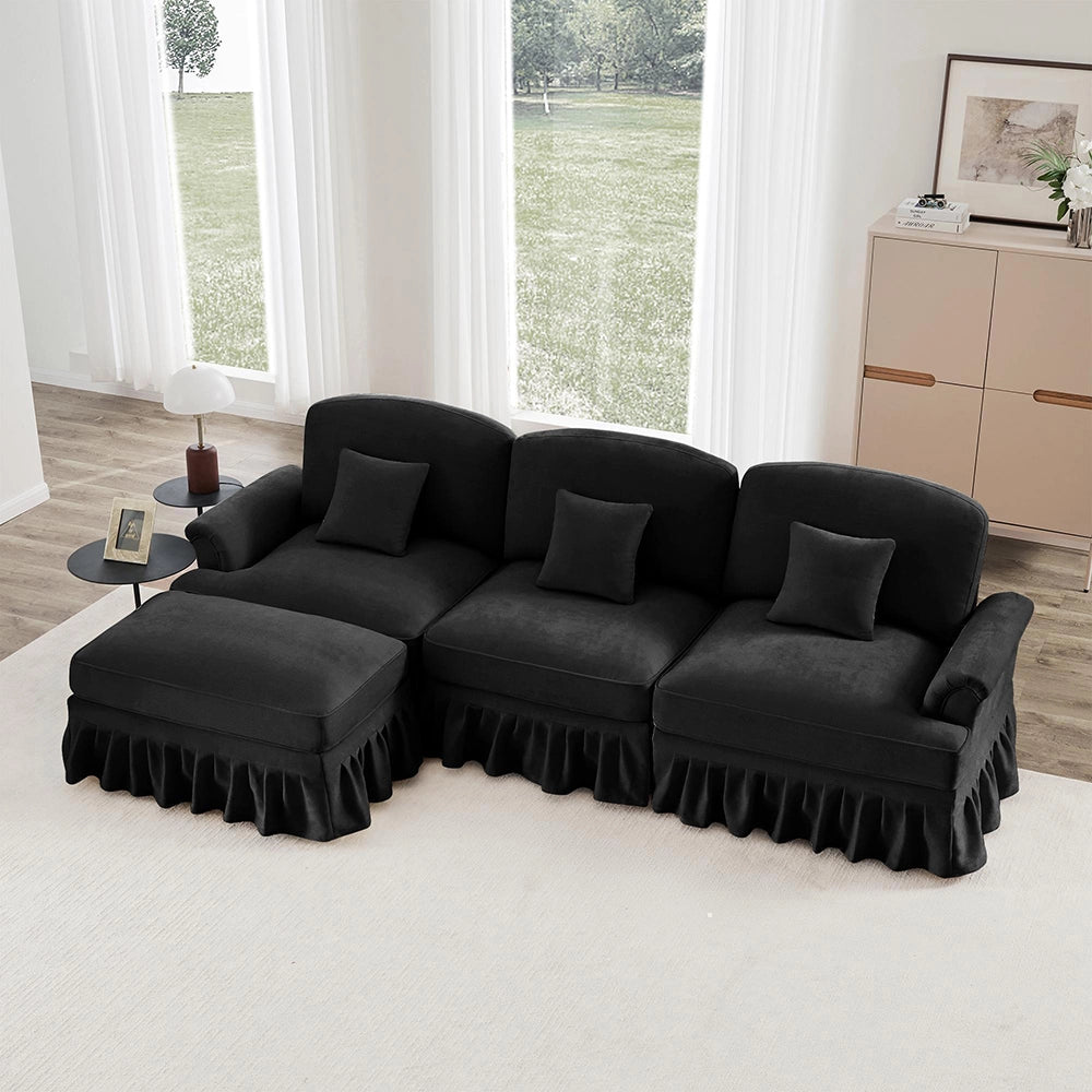Divano modulare 3 posti - Xylo - Forma L, chenille, mid-century, nero