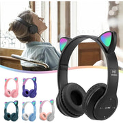 Trade Shop - Cuffie Per Bambini Pieghevoli Senza Fili Con Orecchie Di Gatto A Led Bluetooth -