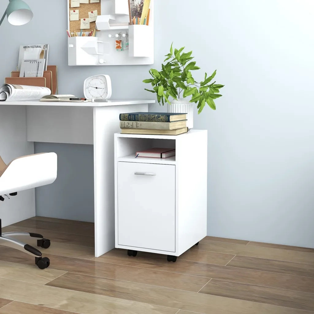 Credenza | Madia | Buffet da pranzo | Armadio da pranzo con Ruote Bianca 33x38x60 cm in Legno Multistrato