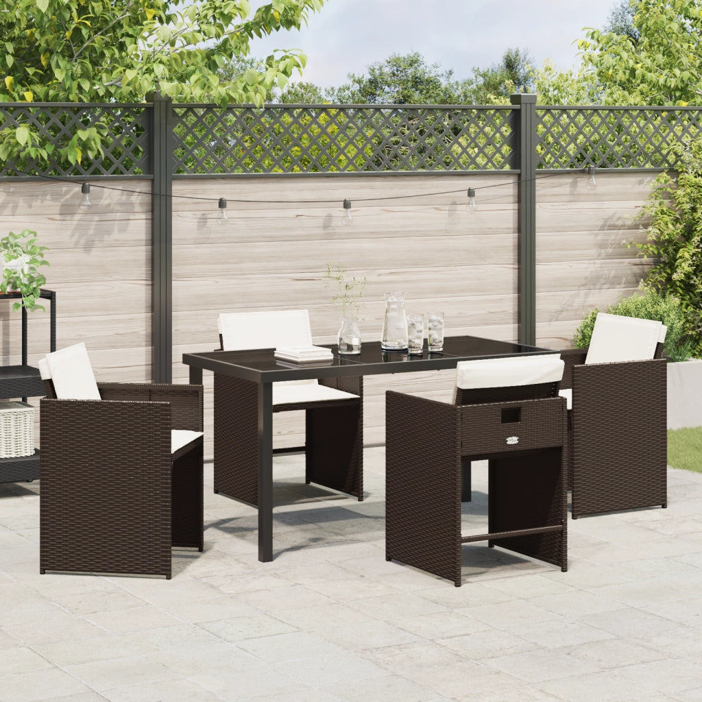Set da Pranzo da Giardino 5 Pezzi con Cuscini Marrone Polyrattan