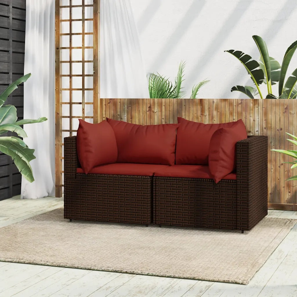 Divani Angolari da Giardino con Cuscini 2pz Polyrattan Marrone 319810