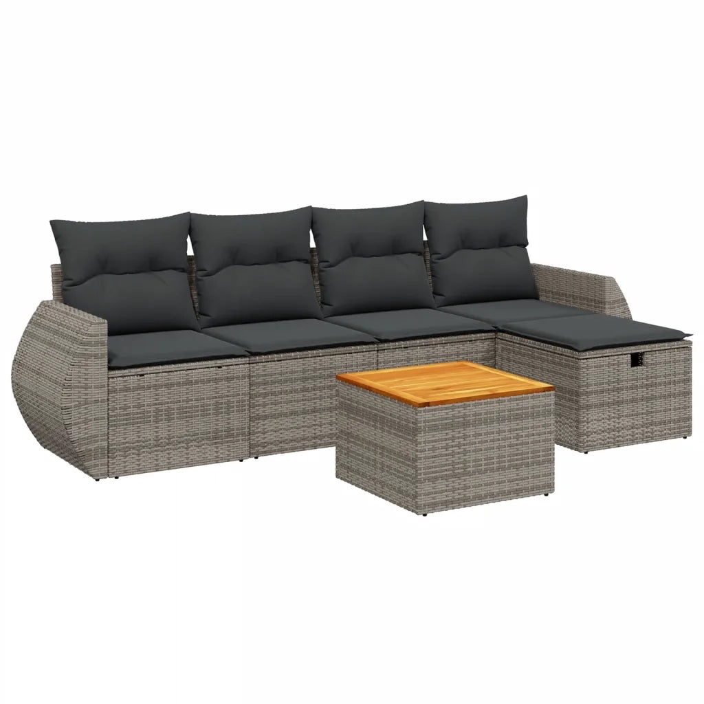 Set Divano da Giardino 6 pz con Cuscini Grigio in Polyrattan