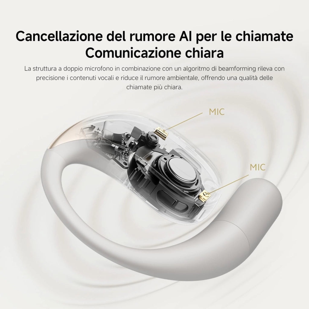 OpenWear Stereo, Cuffie Bluetooth, custodia di ricarica, Hi-Res Audio con driver dinamico, Fino a 38,5 ore di ascolto, Doppio microfono con riduzione del rumore, Design Ergonomico, Grigio