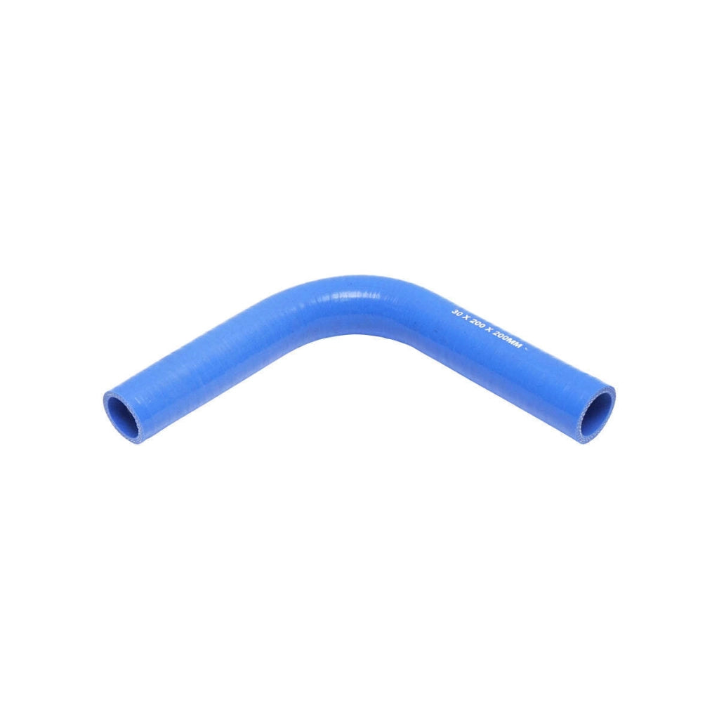 Tubo curvato in silicone a 90 gradi con inserto in tessuto, dimensioni 30x200x200 mm.