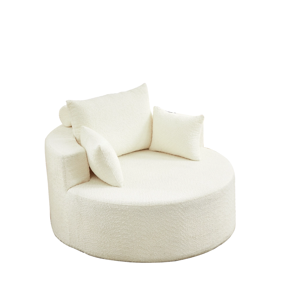 Poltrona modulare in ciniglia beige, senza montaggio, design morbido con cuscino lombare