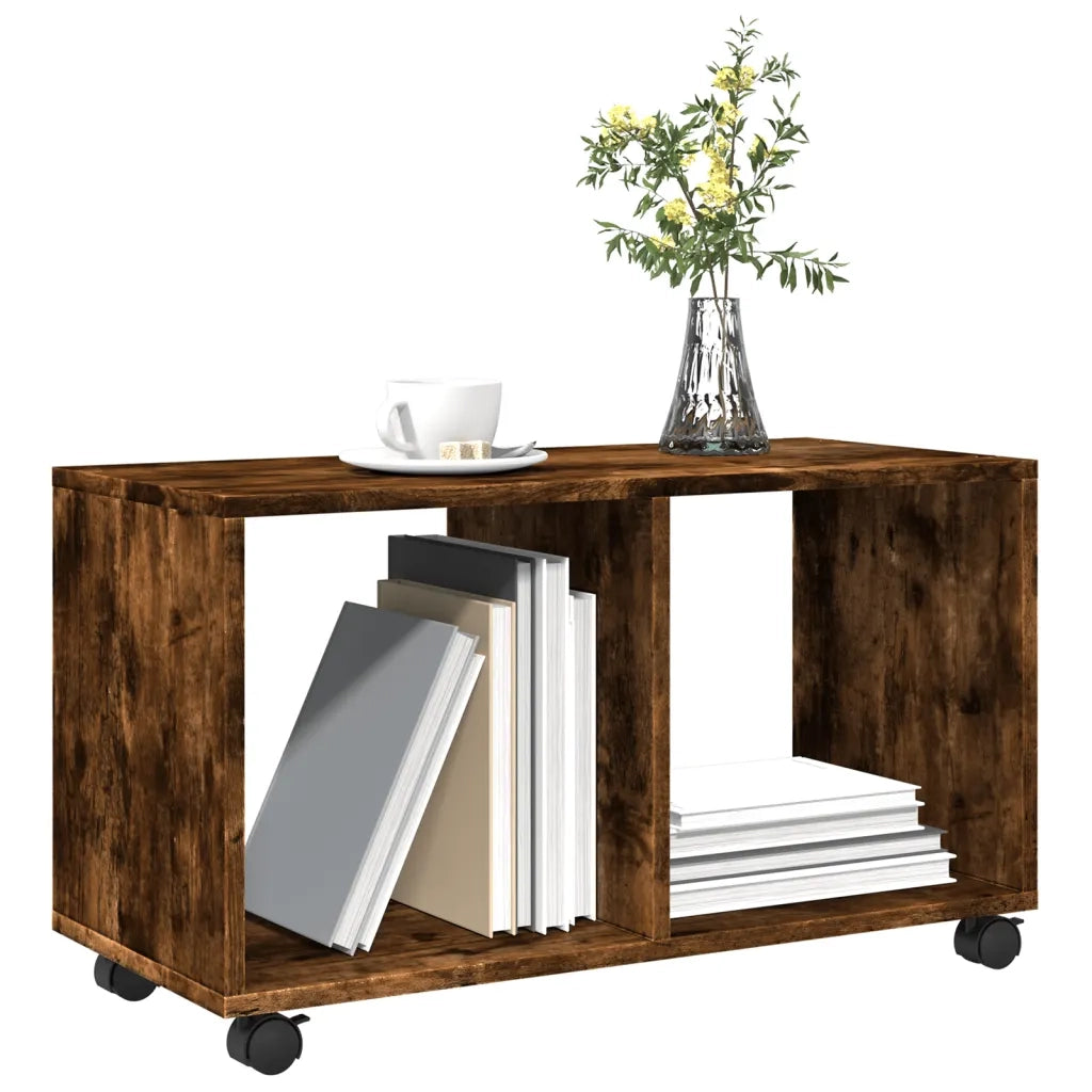 Mobiletto con Ruote Rovere Fumo 72x33x42,5 cm in Truciolato